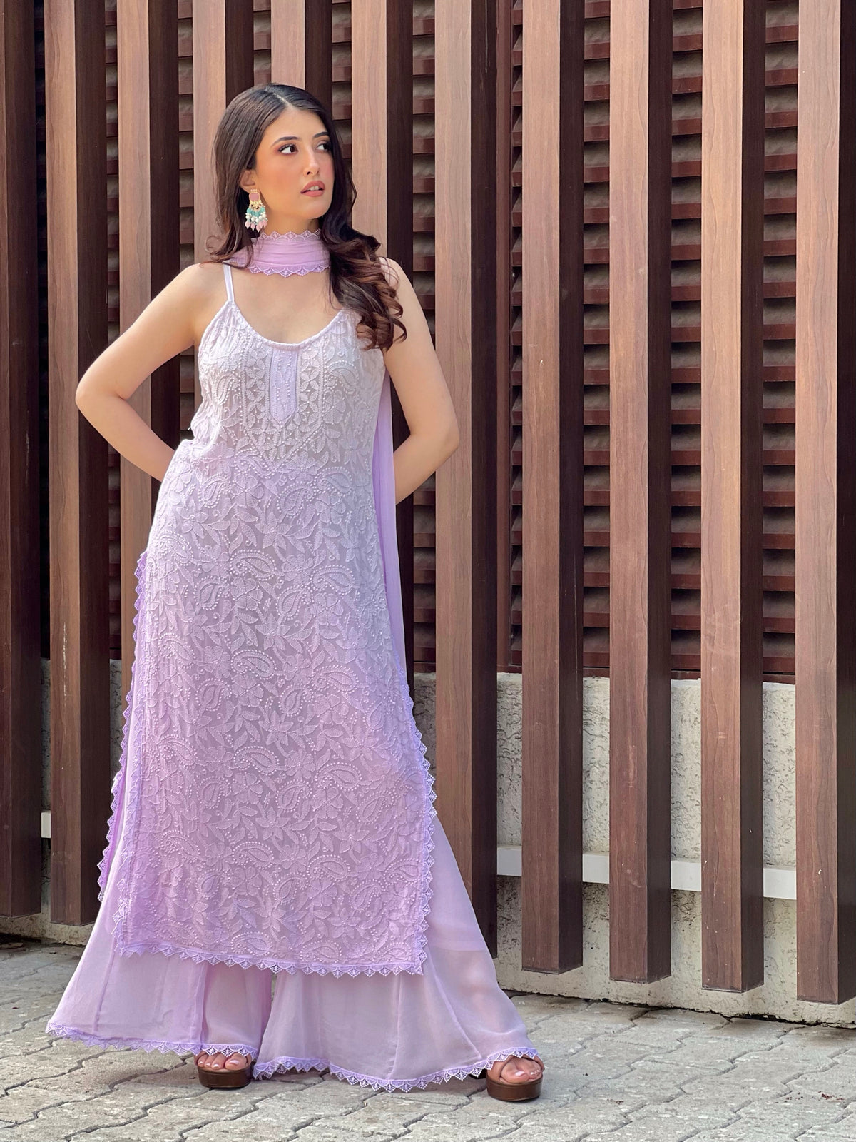 Dreamy Pastel Ombré Lace Strappy Kurta Set (set of 3)