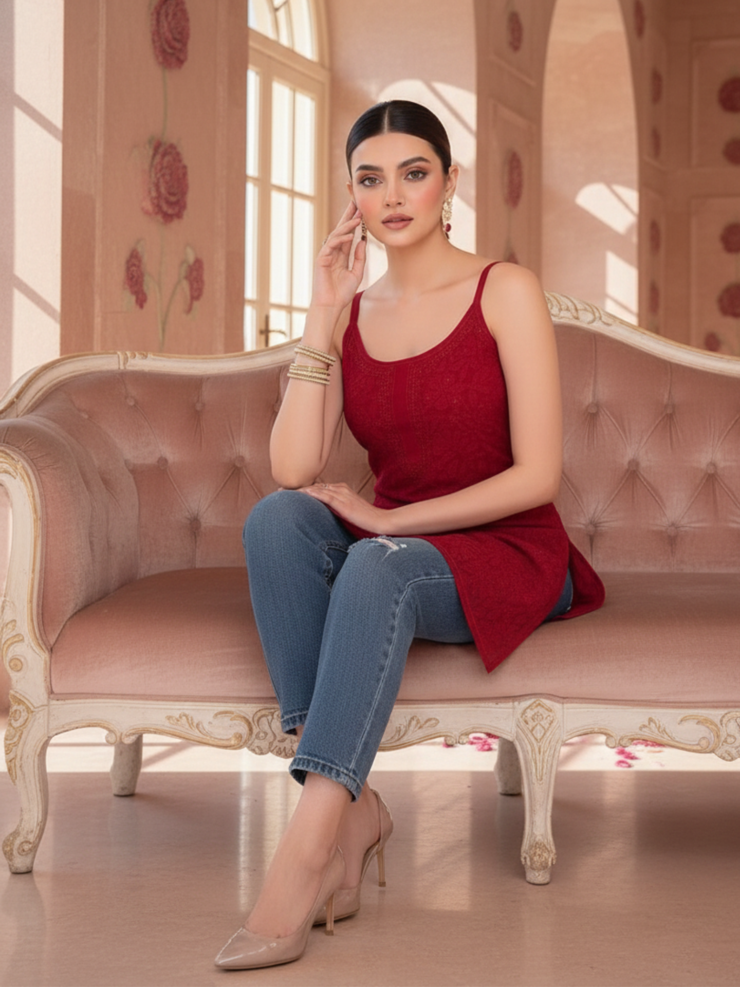 Scarlet Red Chikankari Kurta