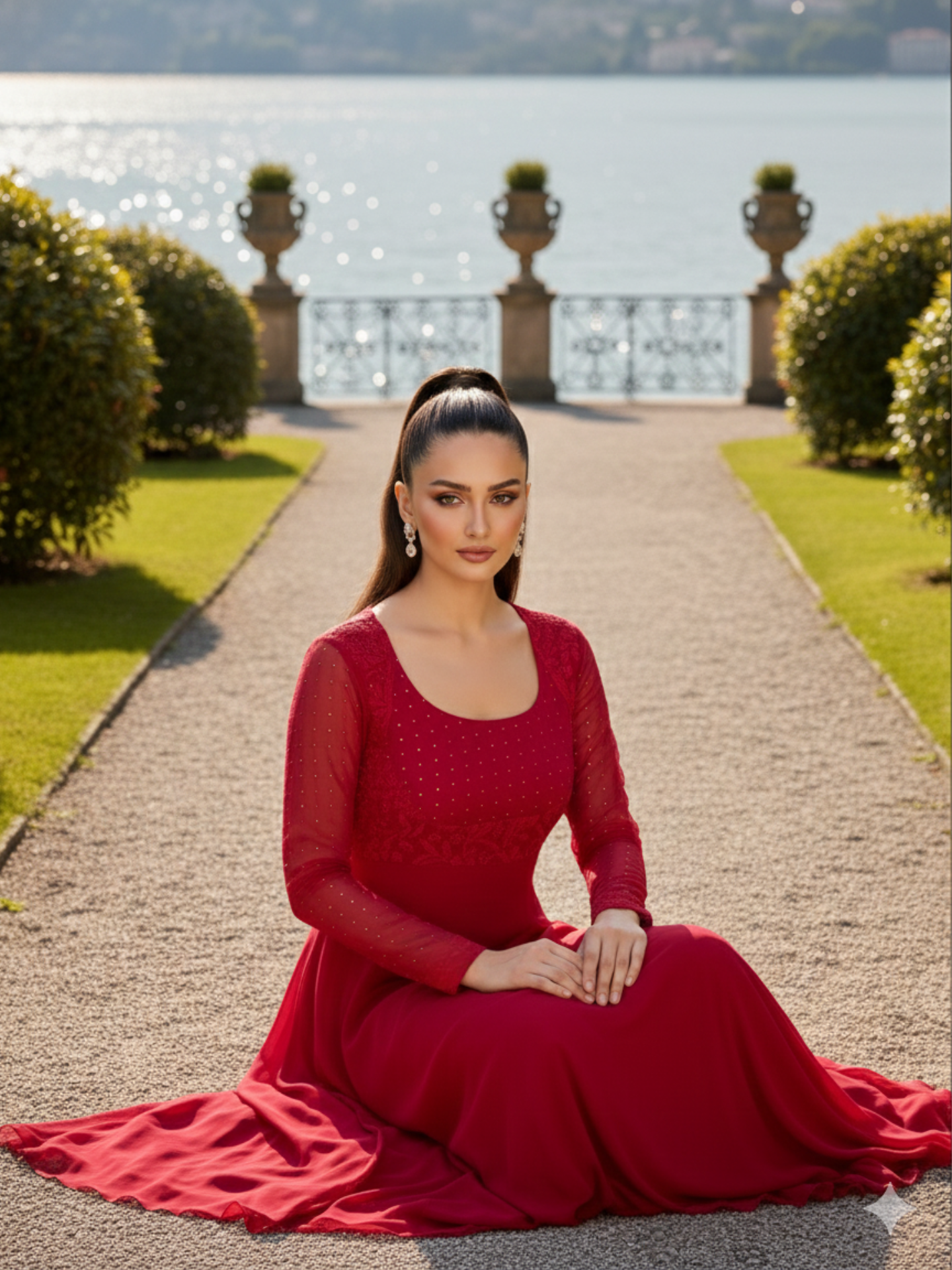 Noir Red Chikankari Anarkali Set (Set of 3)