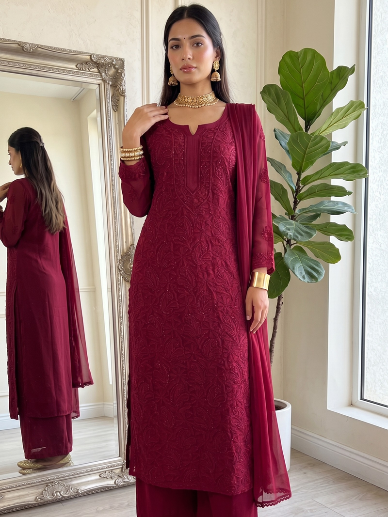 Mira Chikankari Kurta Set (Set of 3)