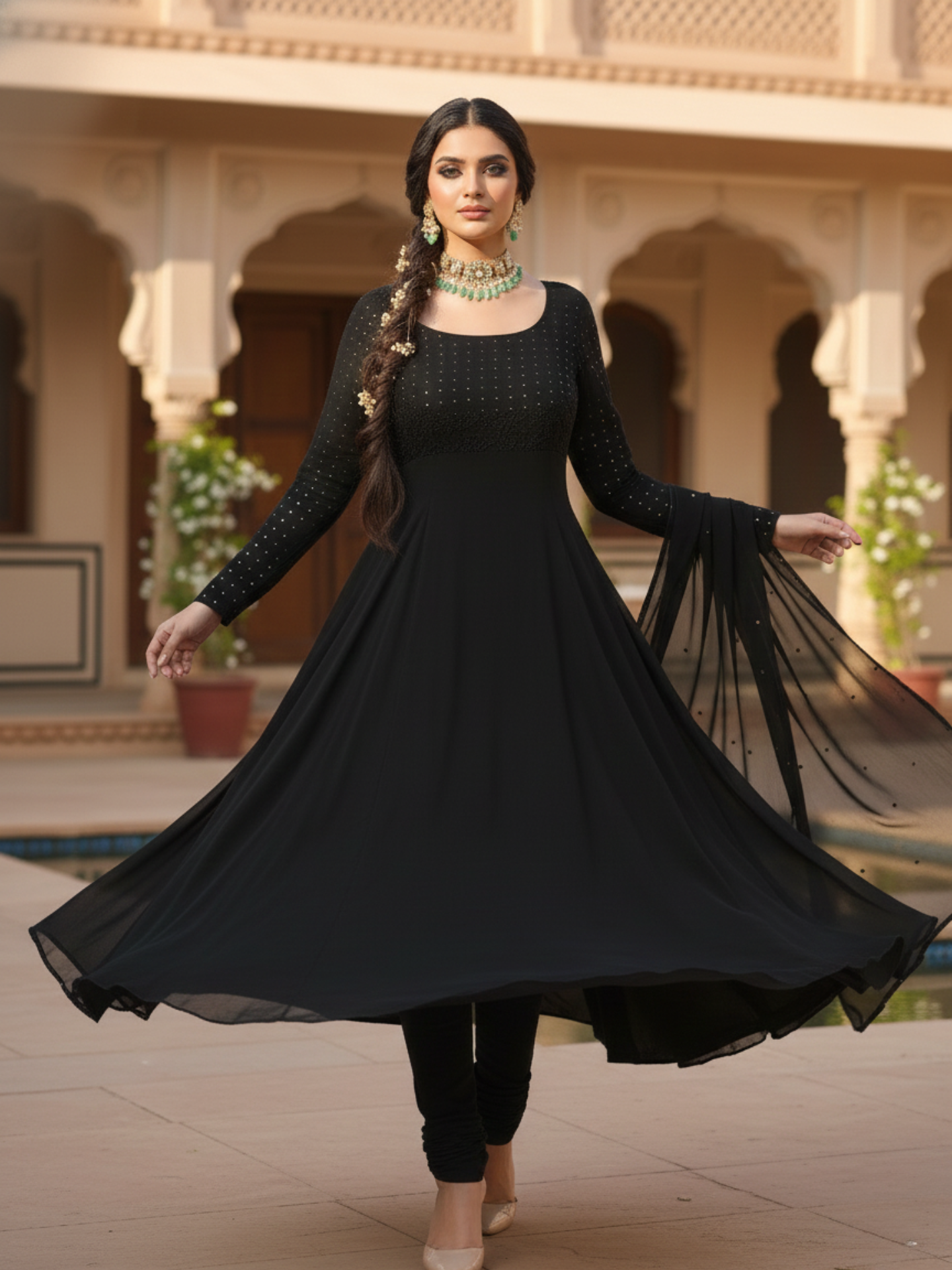 Black Raven Chikankari Anarkali Set