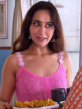 Kusha's Pink Floral Chikankari & Lace Short Kurta