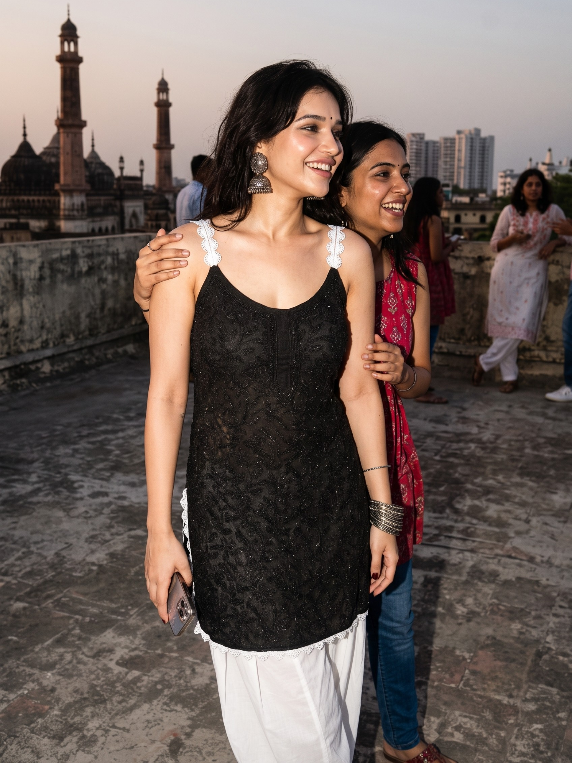 Kusha's Pink Floral Chikankari & Lace Short Kurta