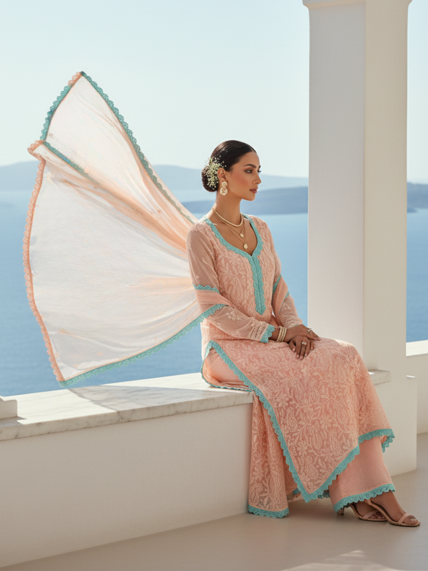 Camilla Coral Chikankari Kurta Set (Set of 3)