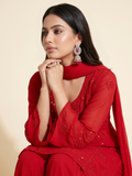 Carmine Chikankari Kurta - Gharara Set (Set of 3)