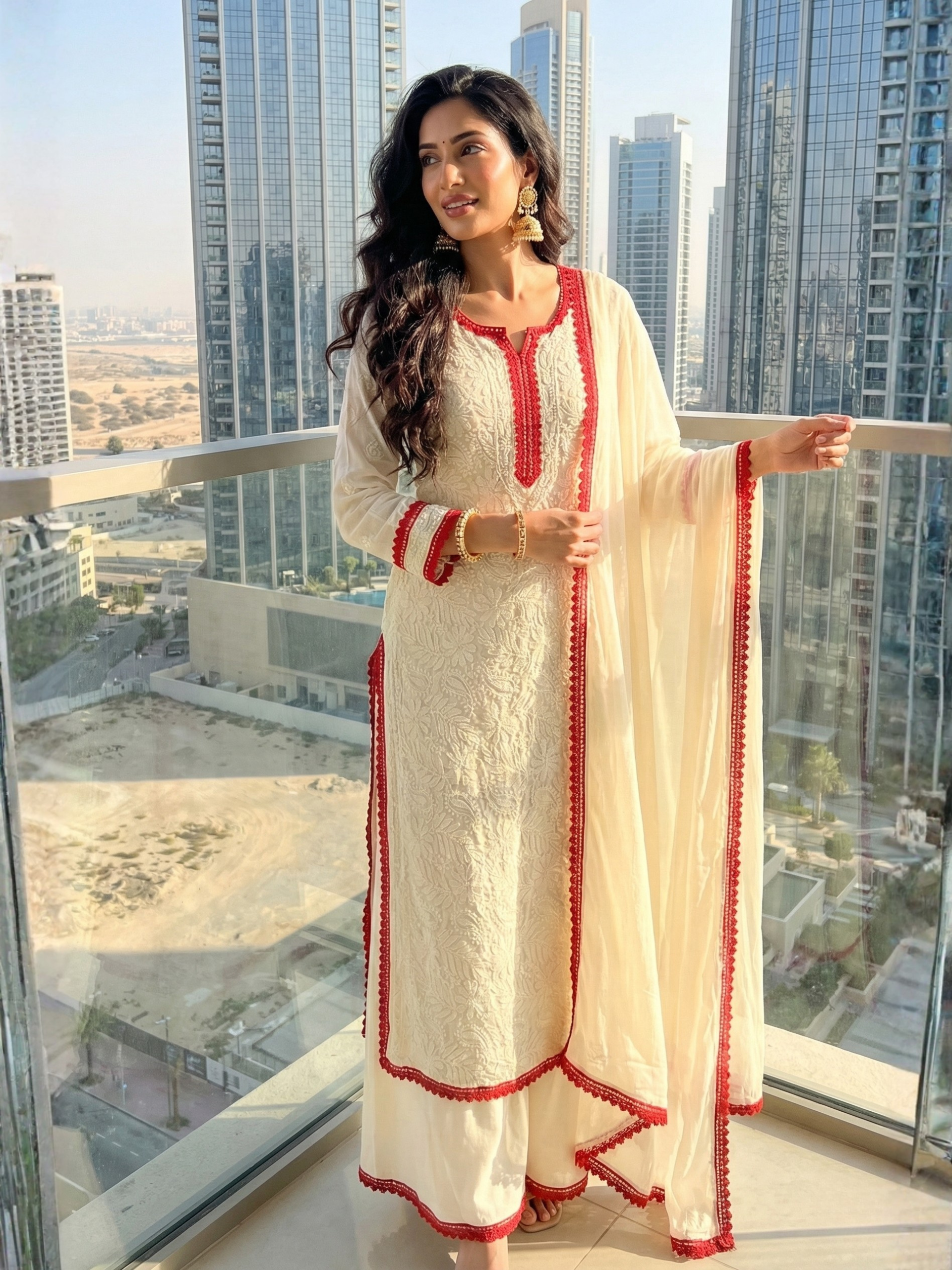 Rose & Butter Yellow Chikankari Kurta Set (Set of 3)