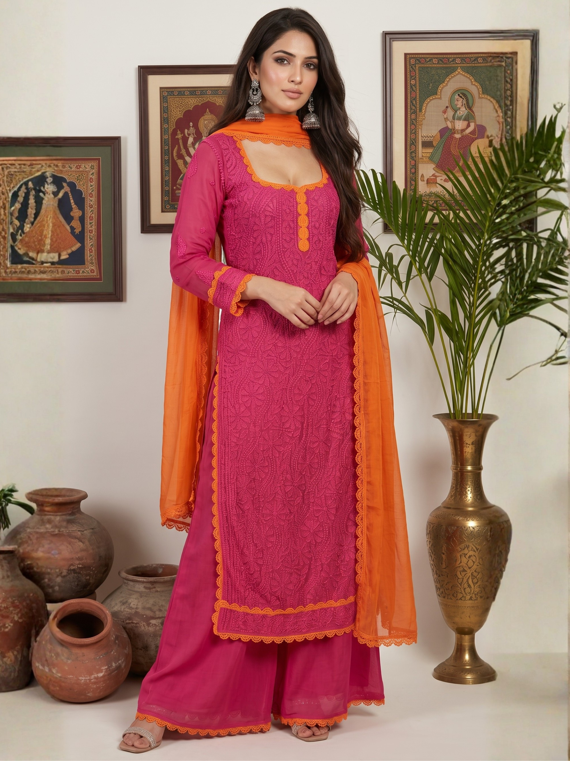 Athena Chikankari & Lace Kurta Set (Set of 3)