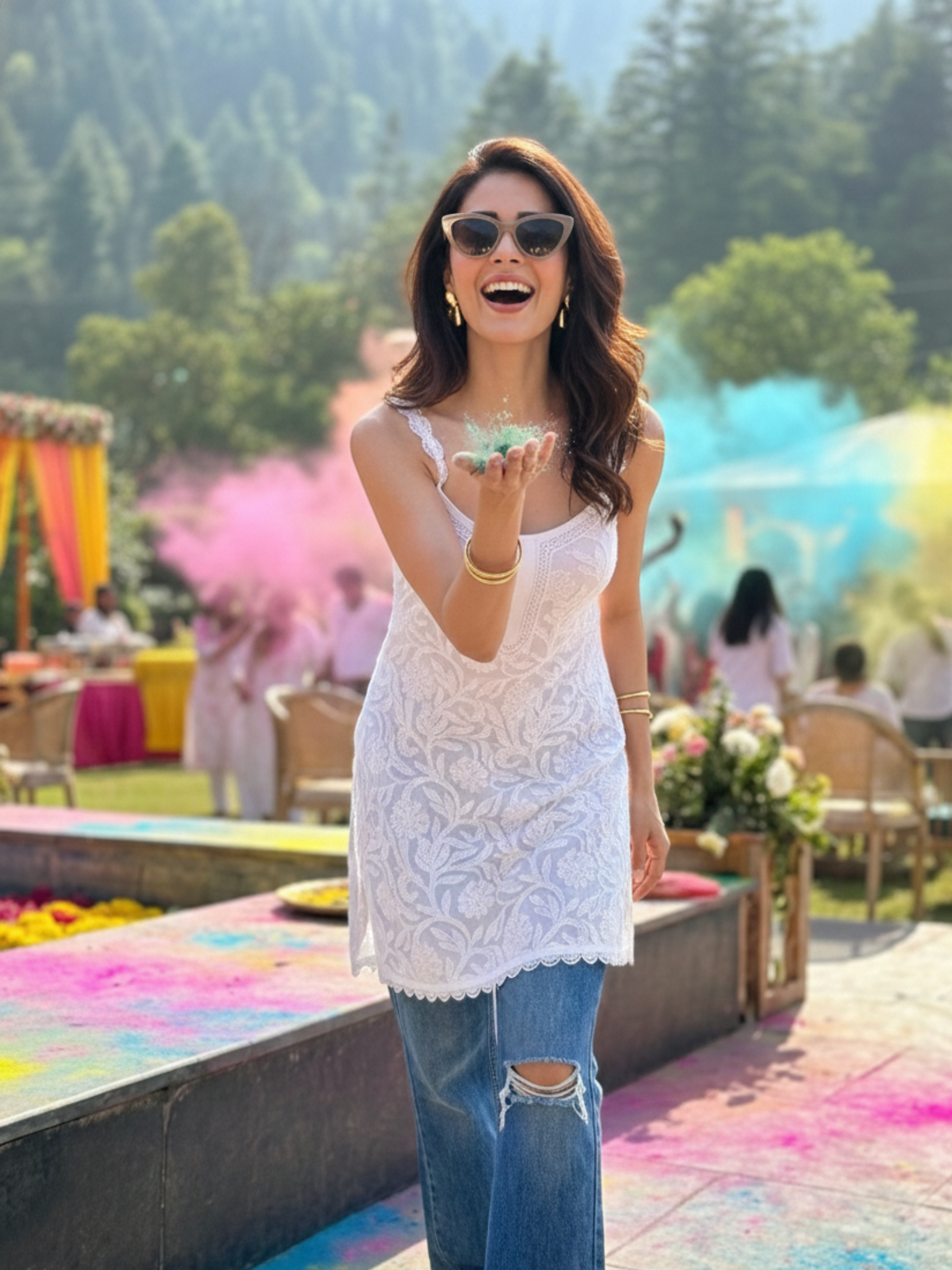 White Floral Chikankari & Lace Short Kurta