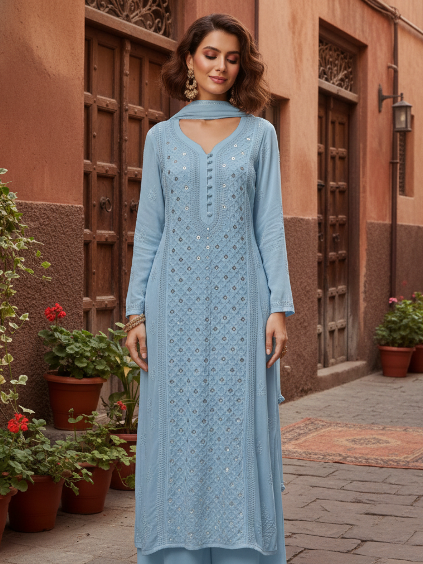 Deep Water Ring Work Chikankari Kurta Set