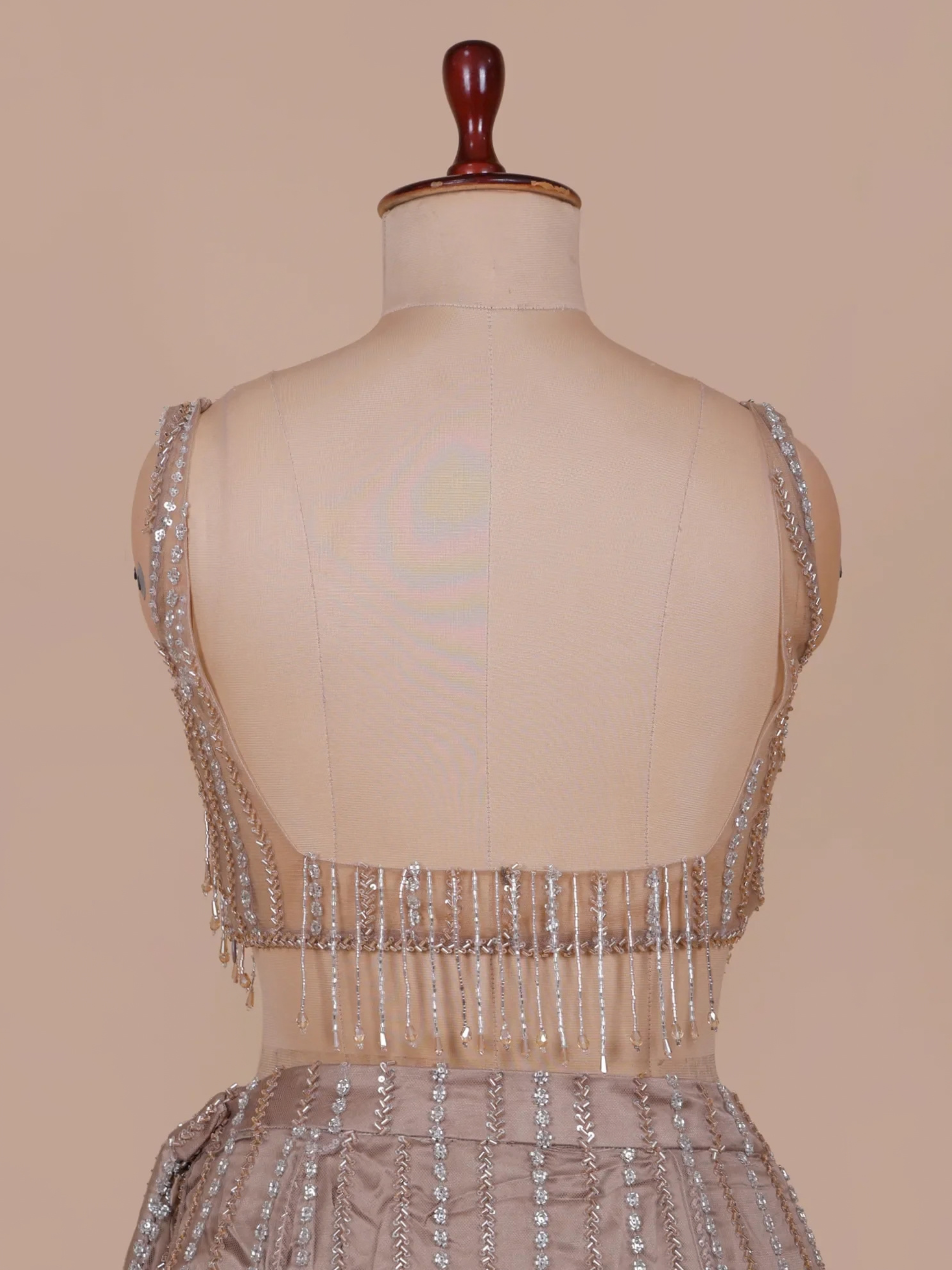 Champagne Crystal Embellished Net Drape Saree Set