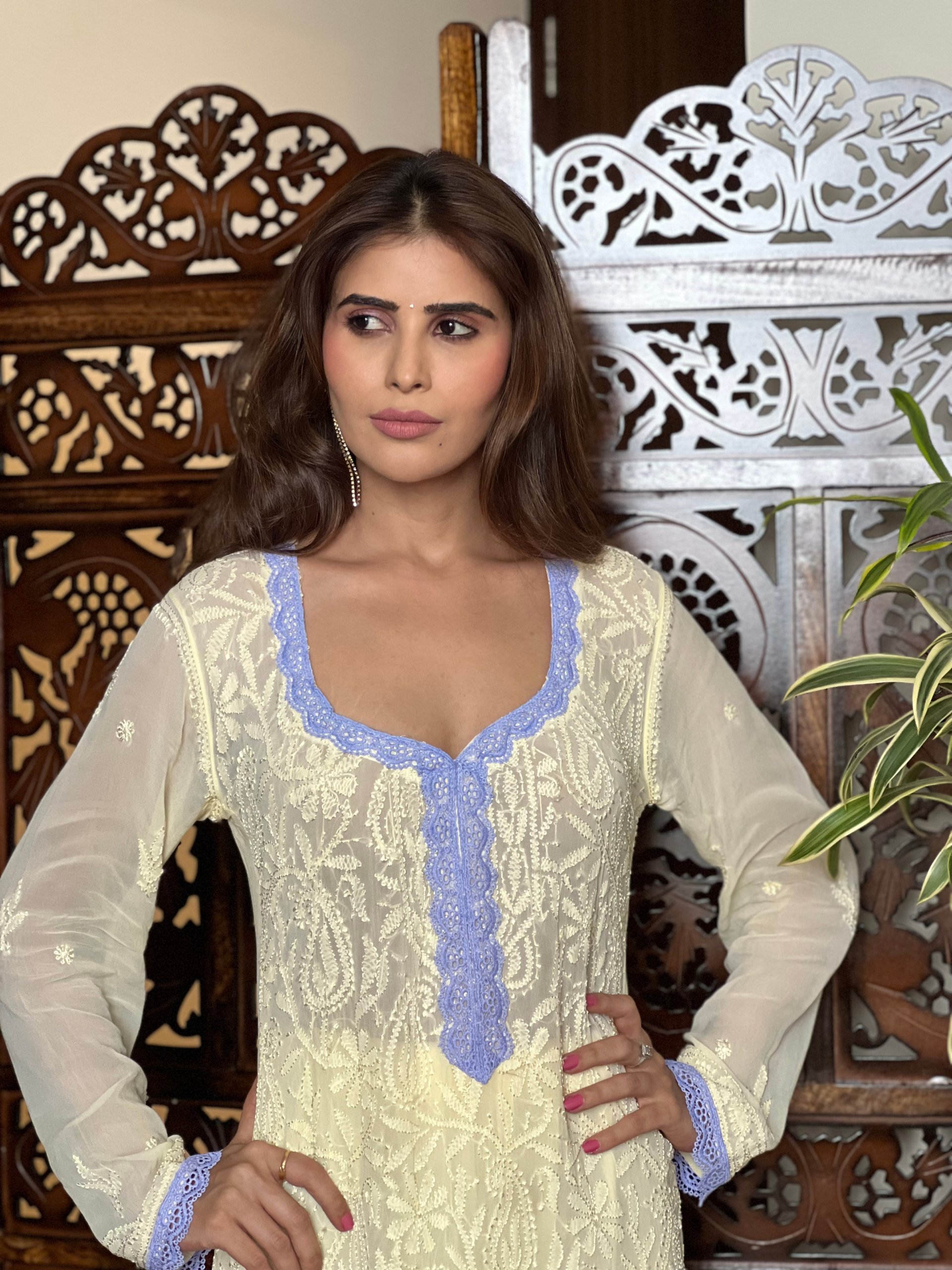 Aniyah Butter Yellow Chikankari Kurta Set (set of 3)