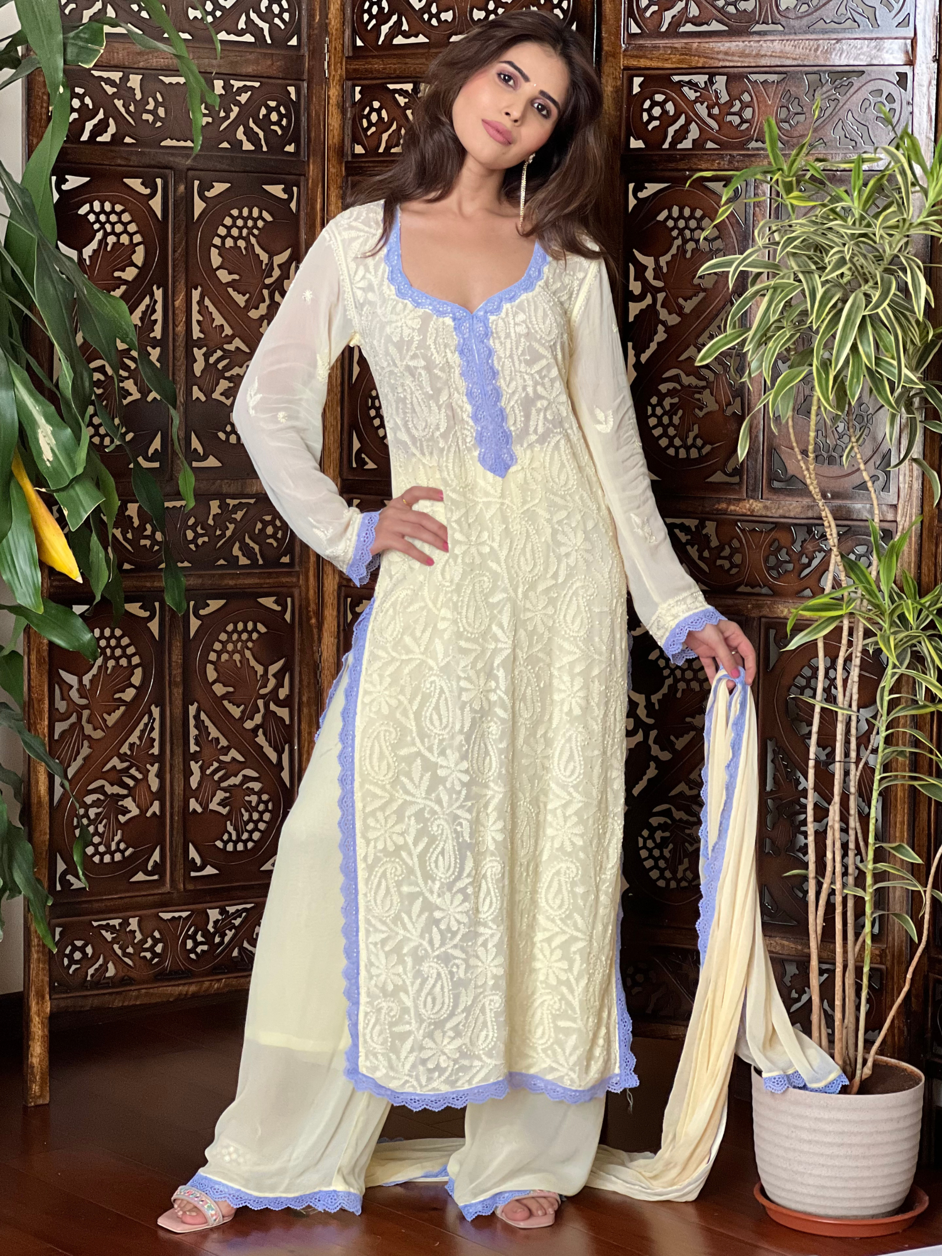 Aniyah Butter Yellow Chikankari Kurta Set (set of 3)