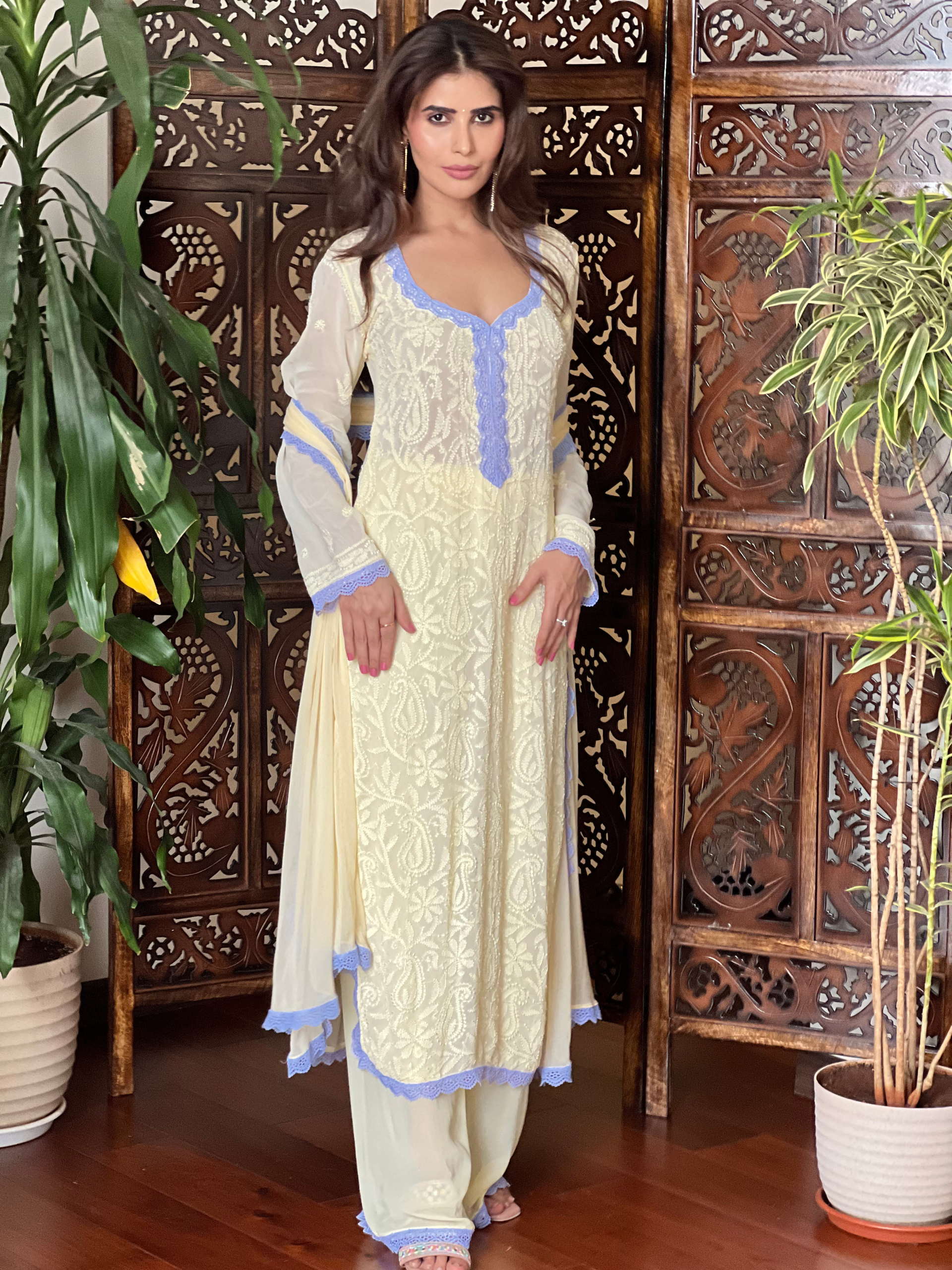 Aniyah Butter Yellow Chikankari Kurta Set (set of 3)