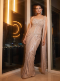 Pastel Champagne Pre-Draped Saree with Sequin & Mirror Corset