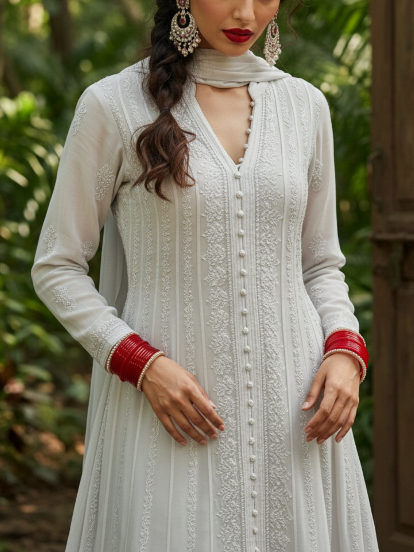 Ivory Dream Anarkali Chikankari Set (Set of 3)