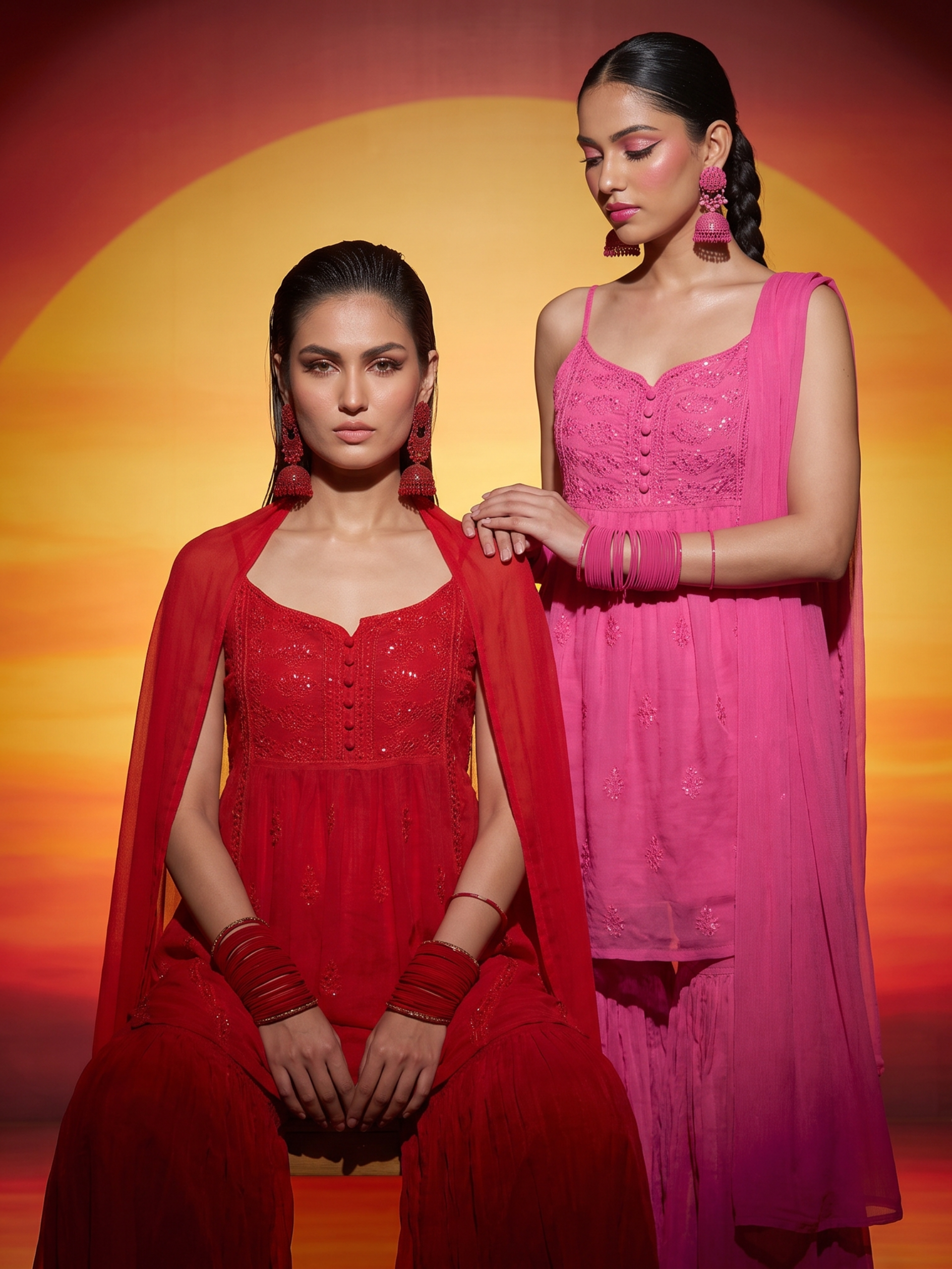 Capri Coast Chikankari Gharara Kurta Set (Set of 3)