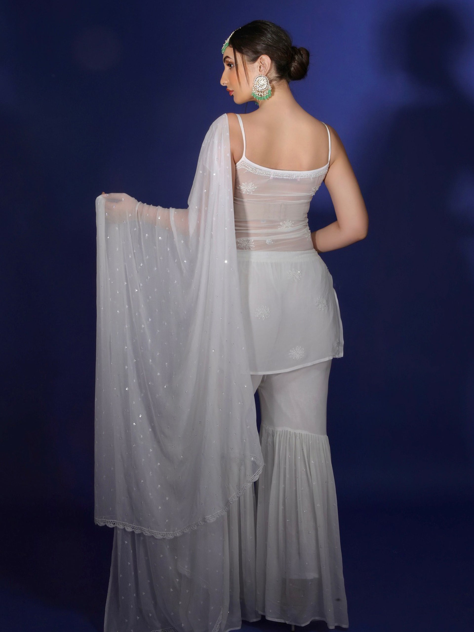 Astria Chikankari & Iridescent Pearl Embroidered Gharara Set