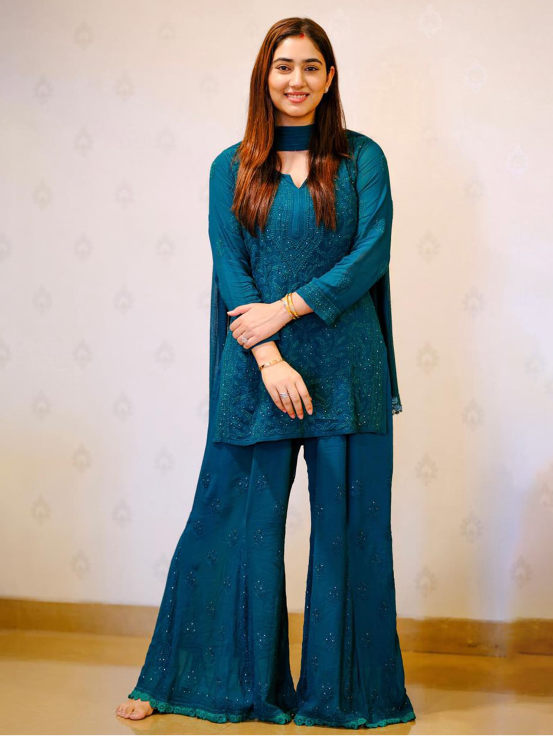 Jade’s Touch Short Chikankari Short Kurta-Sharara Set