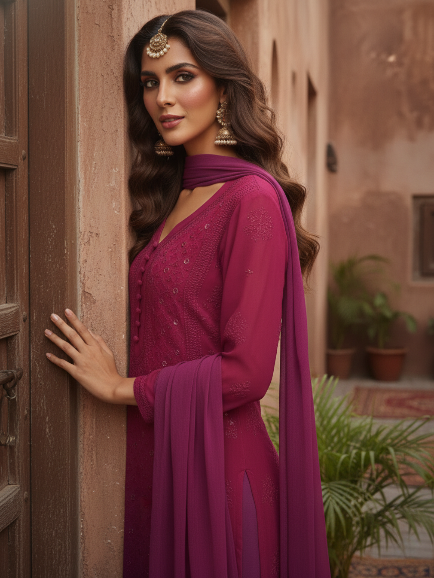 Berry Sorbet Ring Work Chikankari Kurta Set (Set of 3)