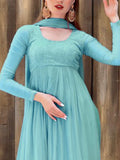 Amalfi Blue Chikankari Anarkali Set
