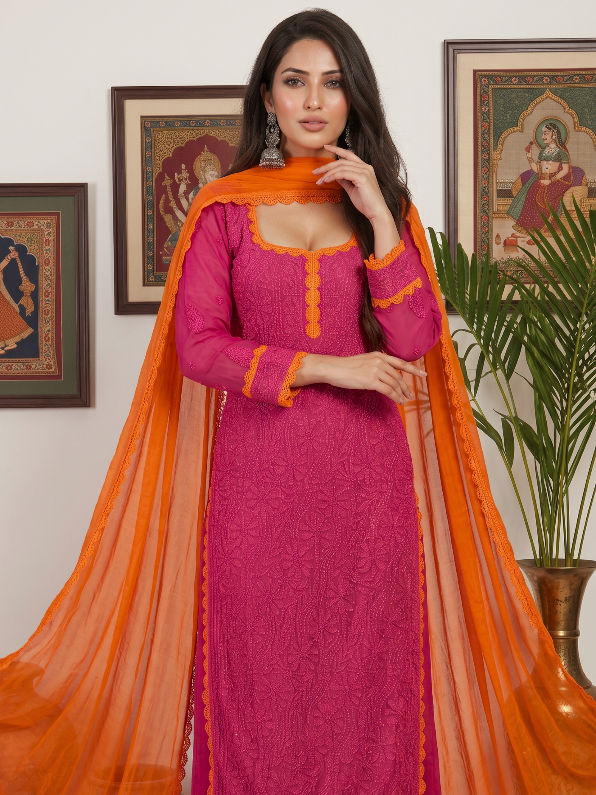 Athena Chikankari & Lace Kurta Set (Set of 3)