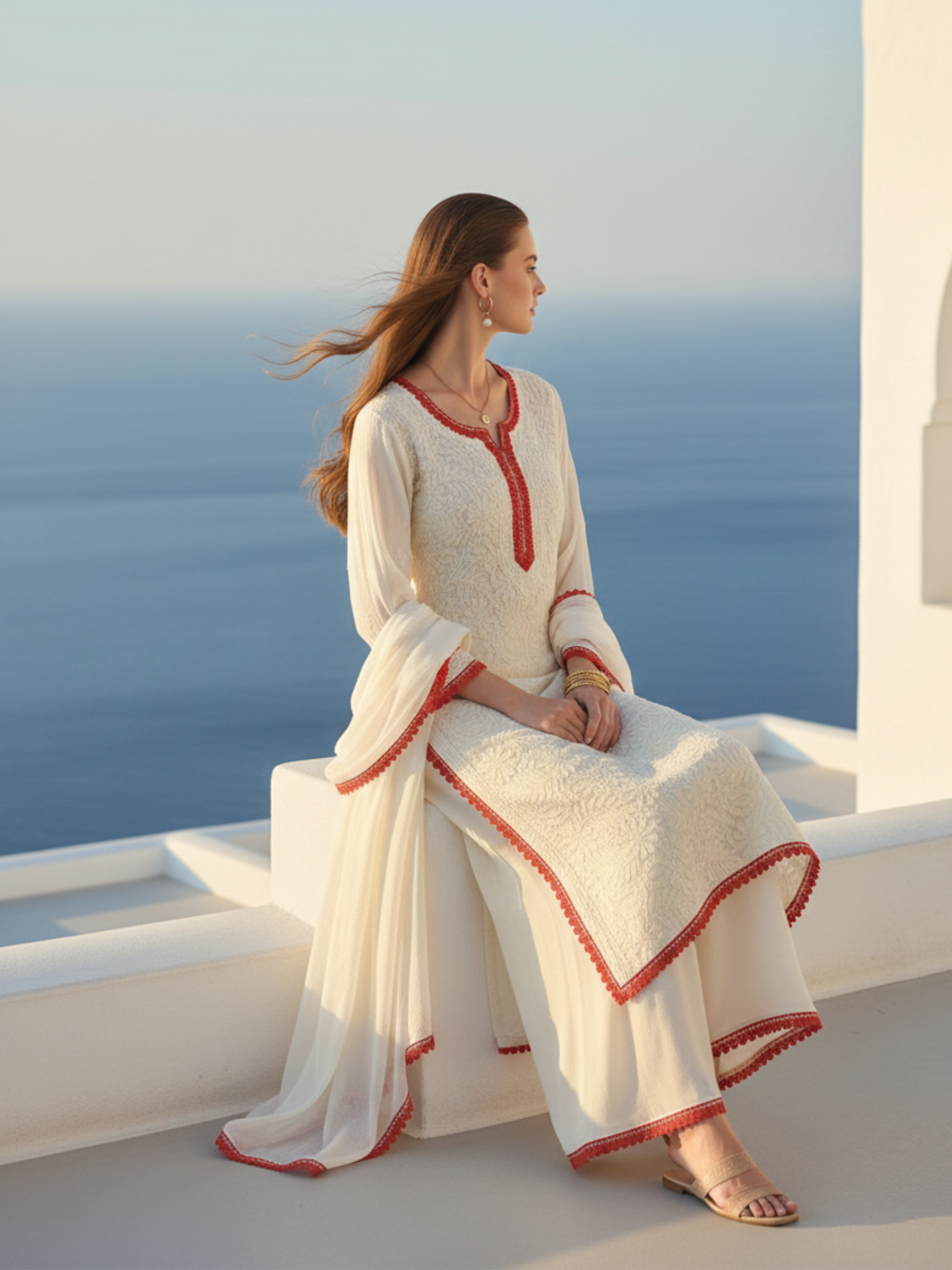 Rose & Butter Yellow Chikankari Kurta Set (Set of 3)