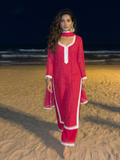 Aniyah Rose Red Chikankari Kurta Set (Set of 3)