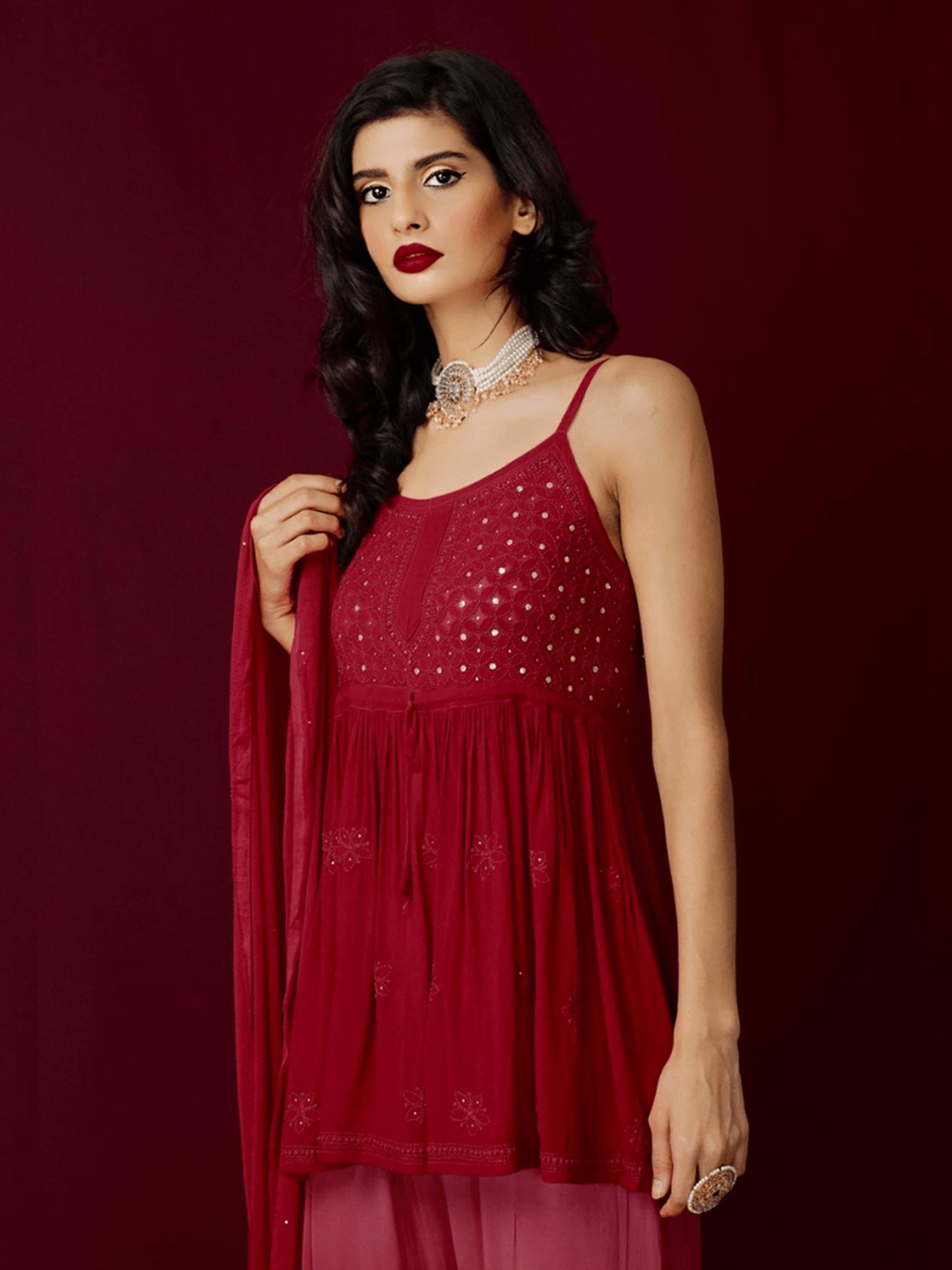 Chilli Pepper Short Chikankari Kurta - Shop Label Aishwaryrika