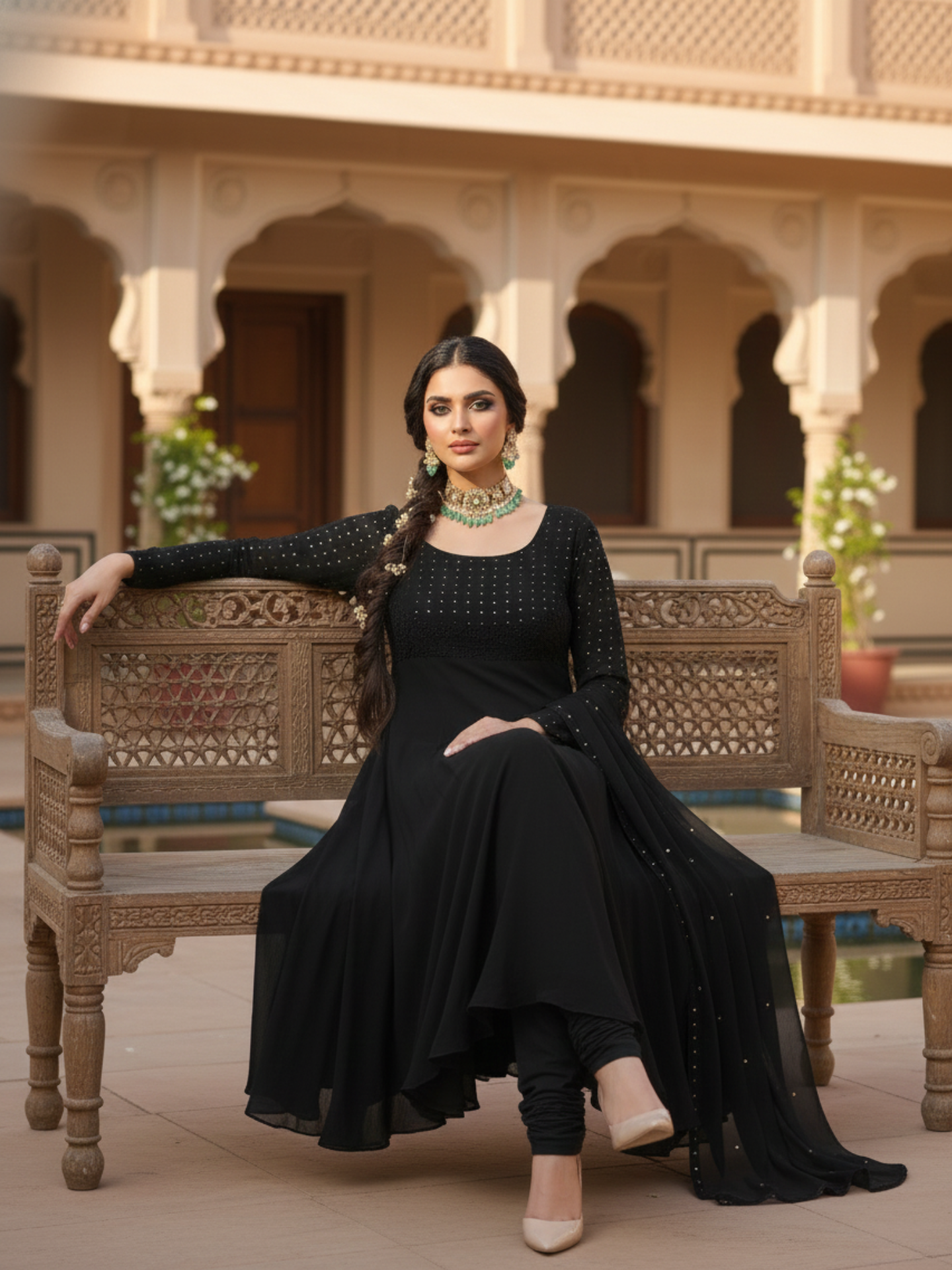 Black Raven Chikankari Anarkali Set