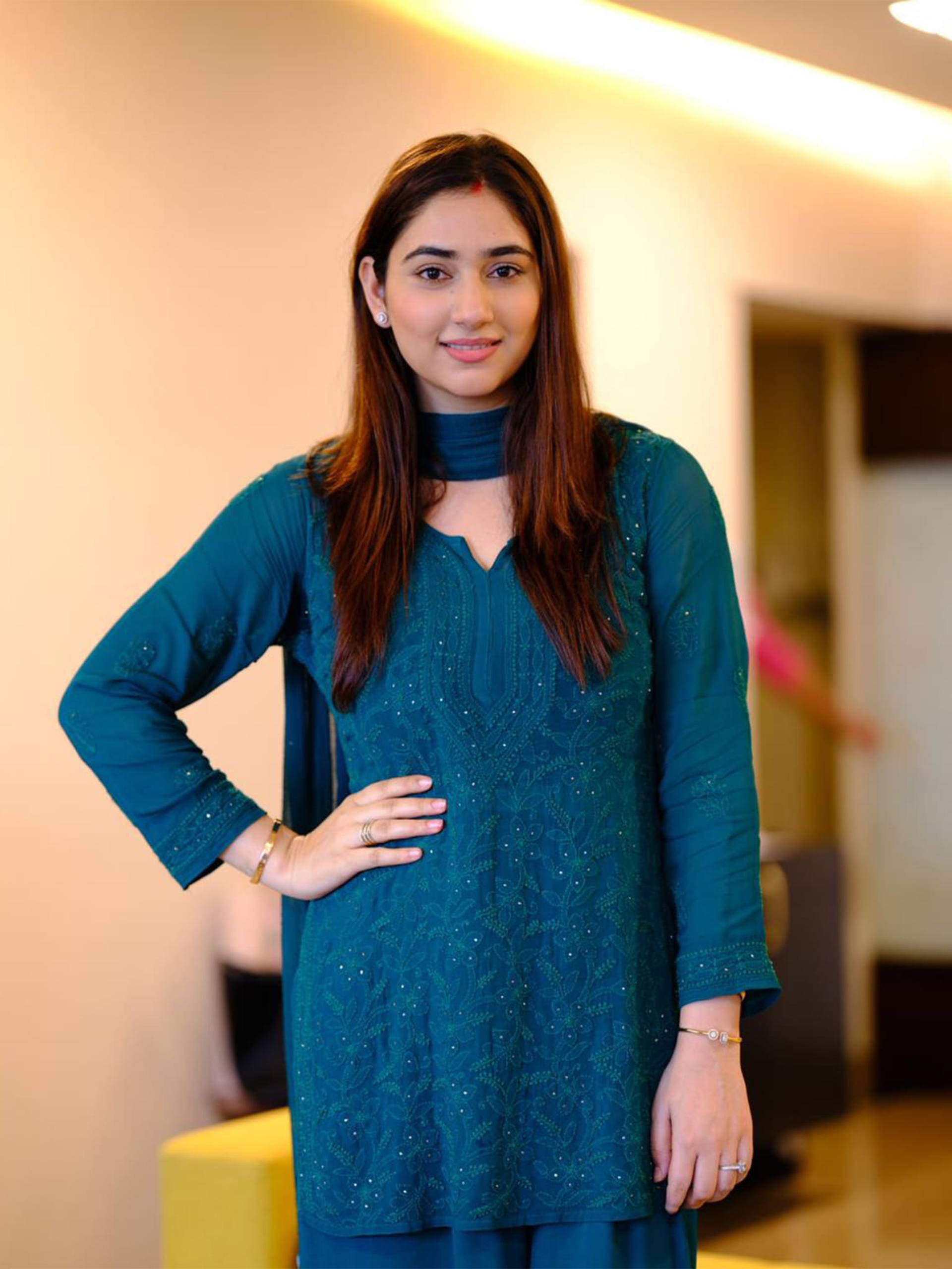 Jade’s Touch Short Chikankari Short Kurta-Sharara Set