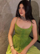 Spring Green Flared Anarkali Chikankari Kurta Set