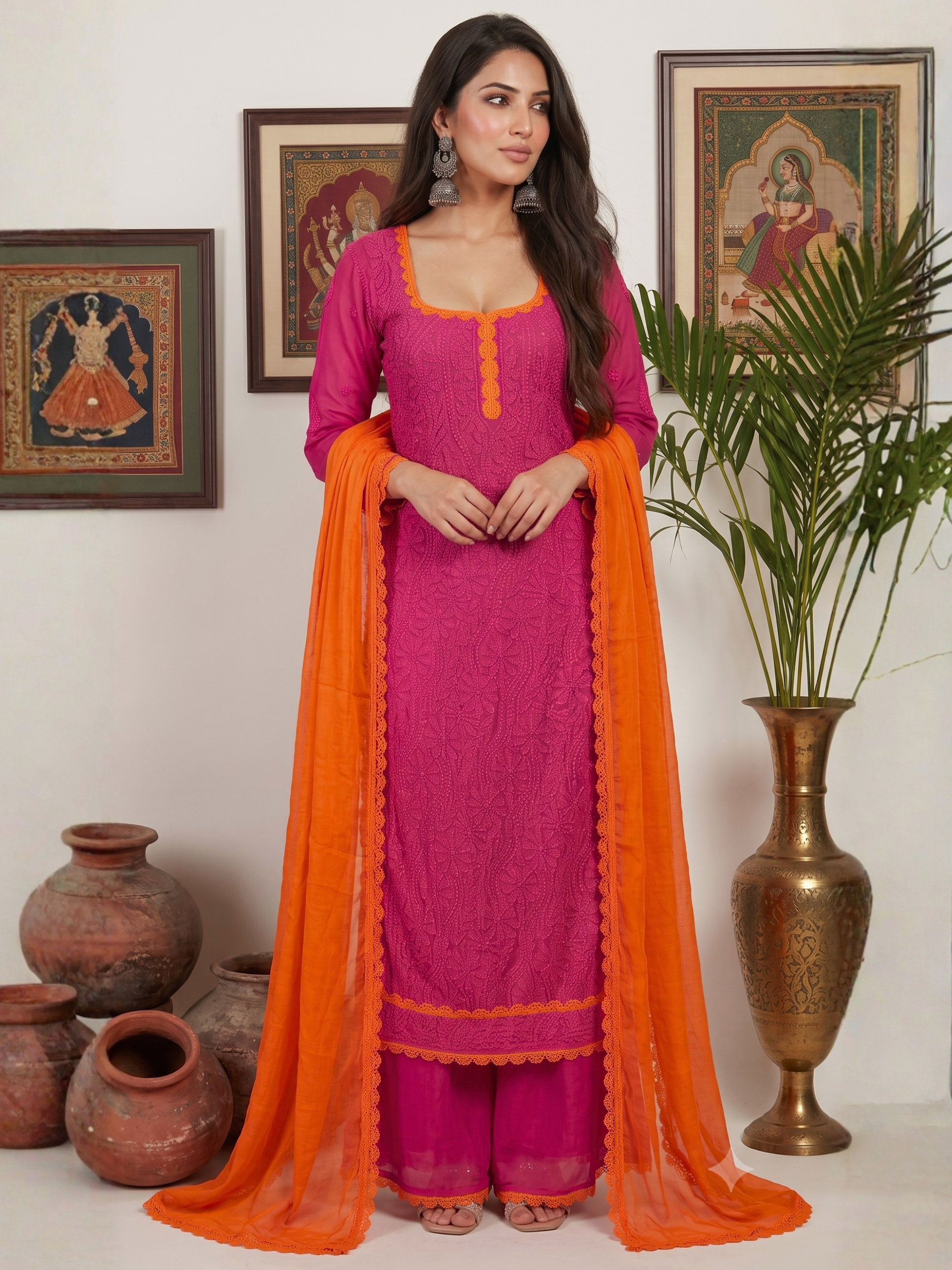Athena Chikankari & Lace Kurta Set (Set of 3)