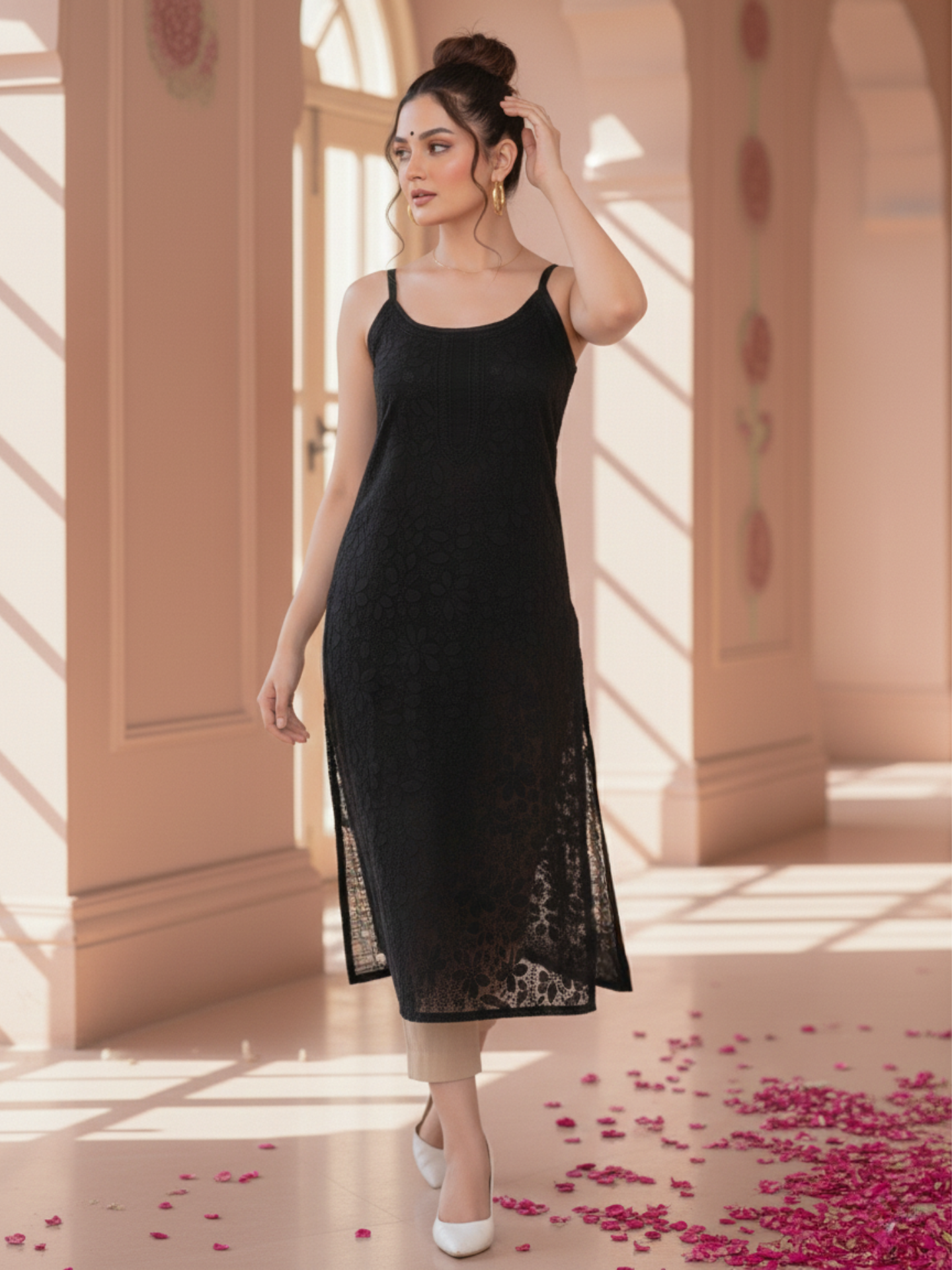 Eva Black Chikankari Long Kurta