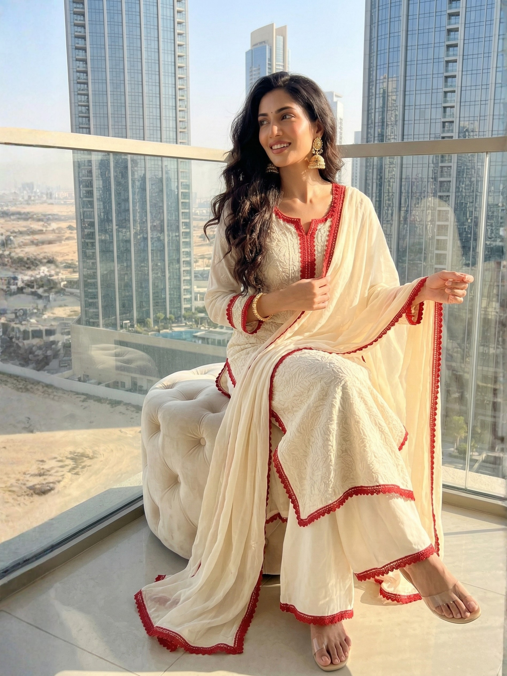 Rose & Butter Yellow Chikankari Kurta Set (Set of 3)