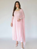 Camellia Pink Chikankari Anarkali Set (Set of 3)