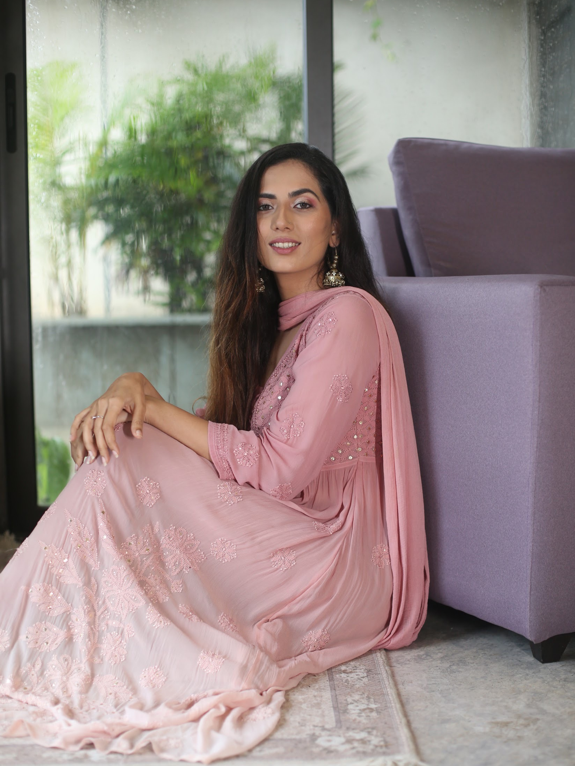 Rose Gold Chikankari Kurta Set (set of 3)