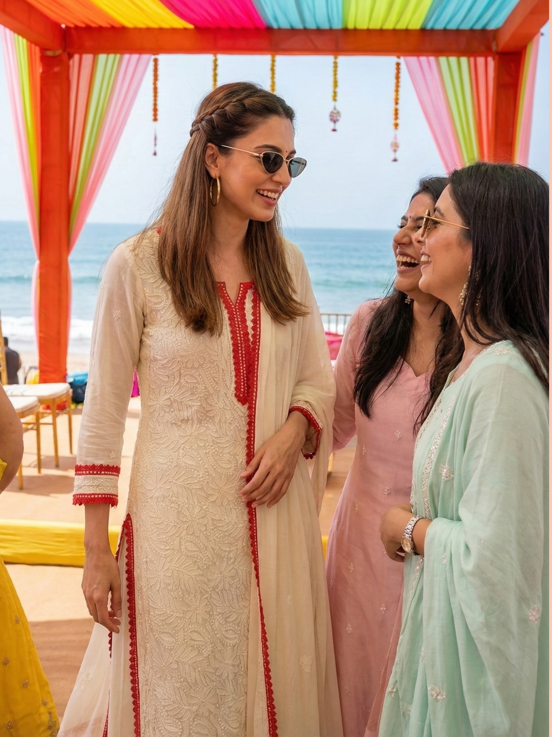 Rose & Butter Yellow Chikankari Kurta Set (Set of 3)