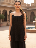 Black Mirage Chikankari Short Kurta Palazzo Set (Set of 3)