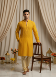 Saffron Dawn Mens Chikankari Hand-embroidered Kurta