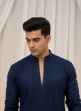 Noir Navy Mens Chikankari Hand-embroidered Kurta