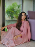 Rose Gold Chikankari Anarkali Set (Set of 3)