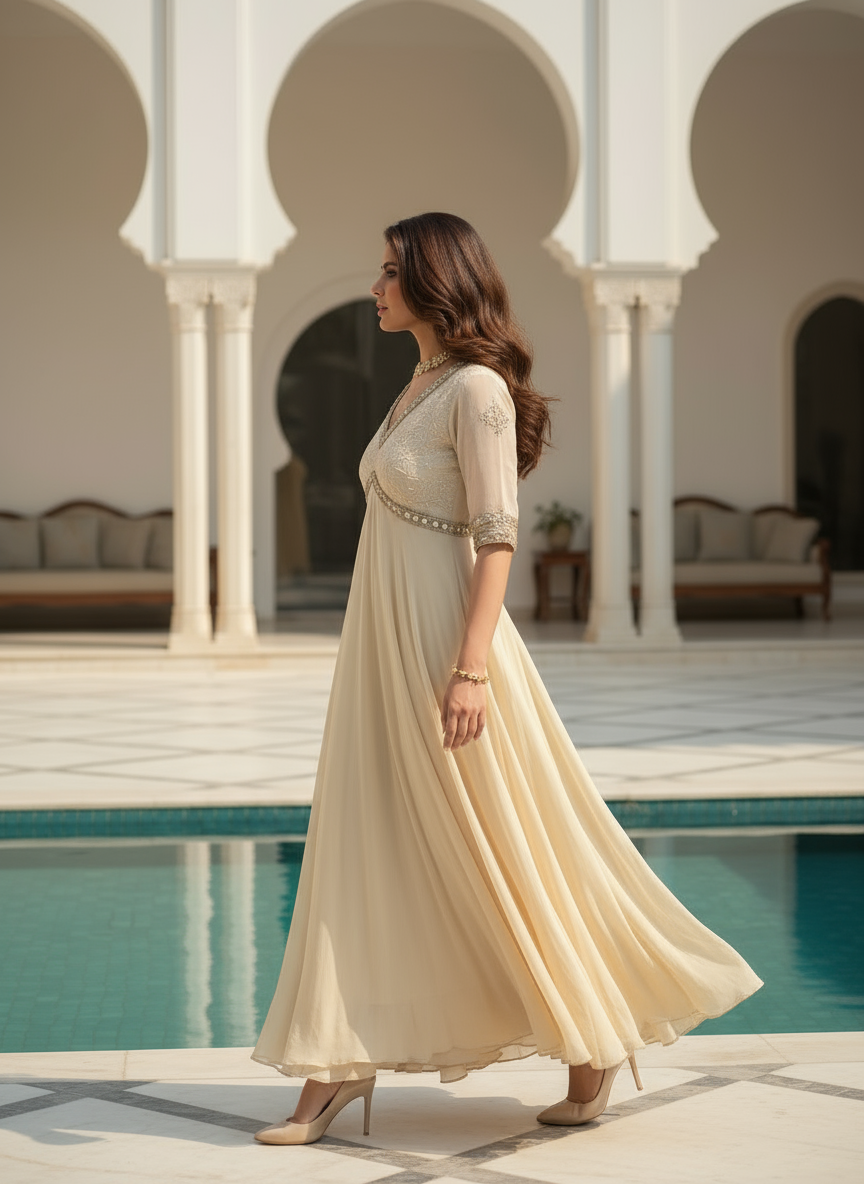 Irene Chikankari & Mirror work Anarkali (set of 3)