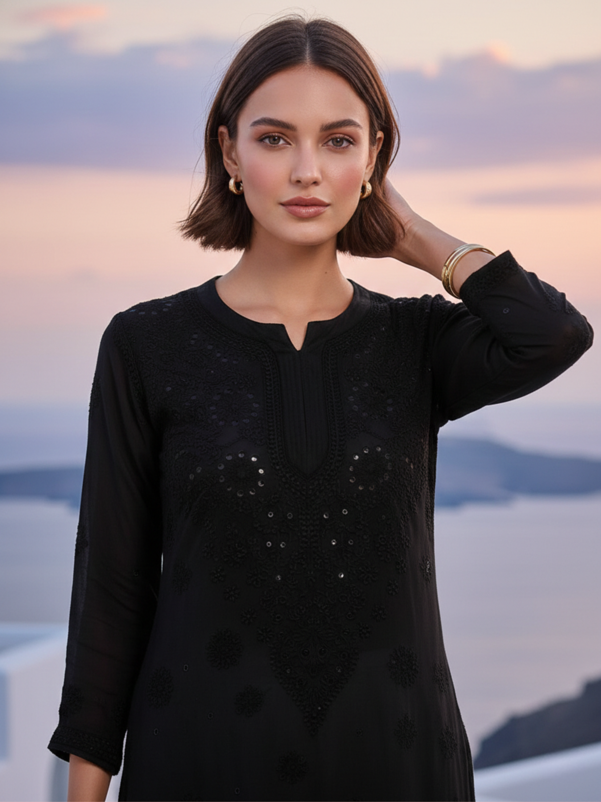 Elara Chikankari & Mukaish Work Solid Long Kurta