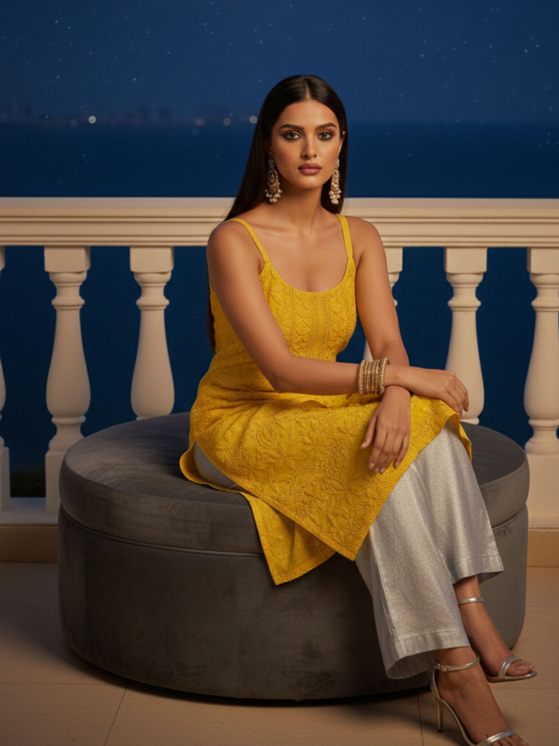 Solace Chikankari & Lace Sleeveless Kurta