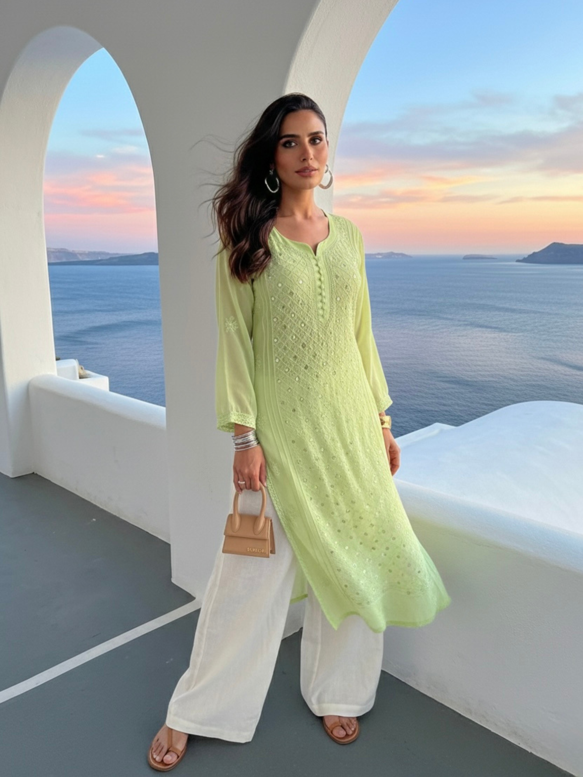 Lemonade Ring Work Chikankari Kurta