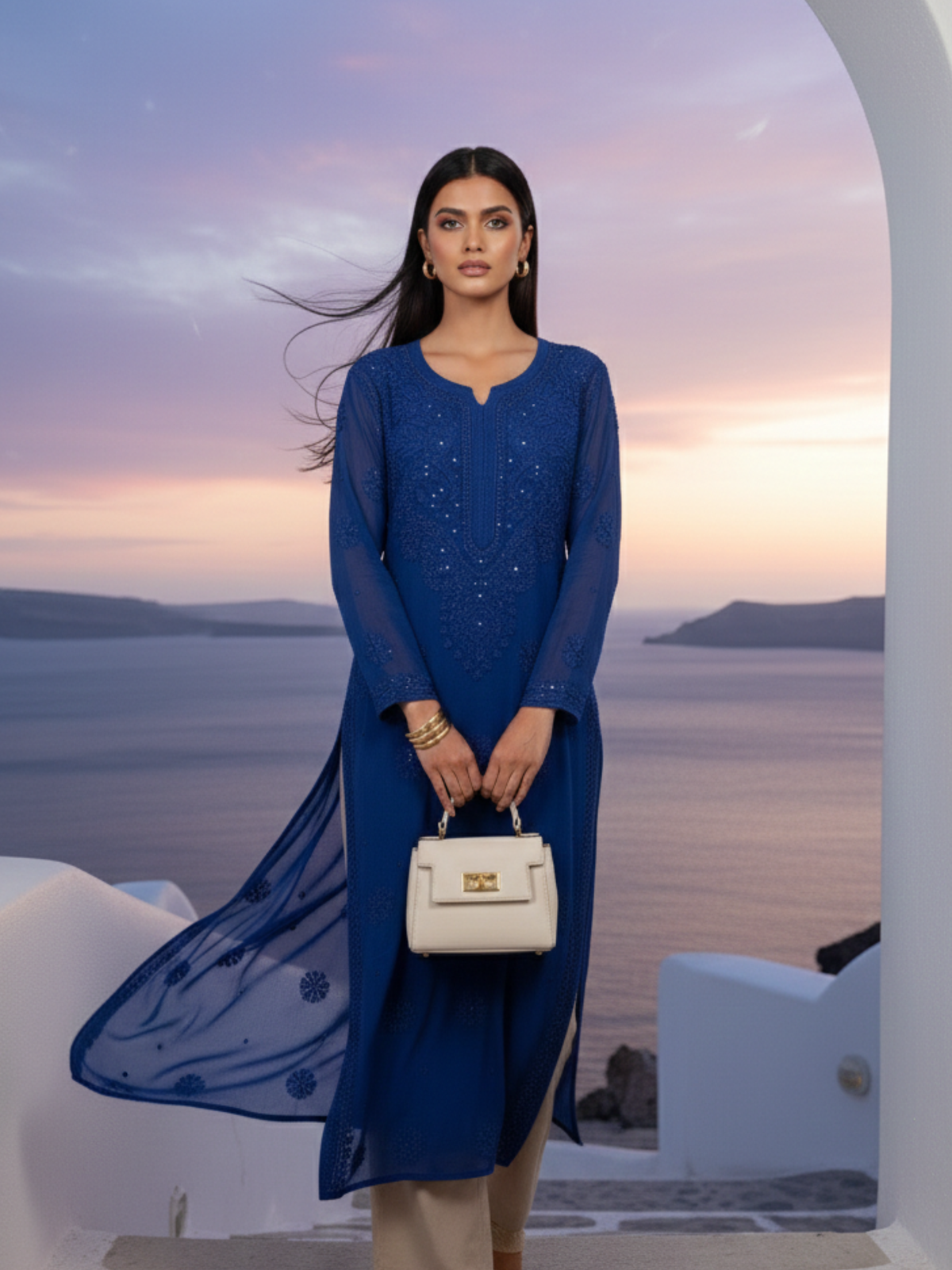 Royal Blue Gala-Booti Chikankari & Mukaish Kurta