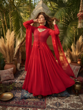 Crimson Glow Chikankari Anarkali Set (Set of 3)