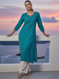 Aqua Teal Gala-Booti Chikankari & Mukaish Kurta
