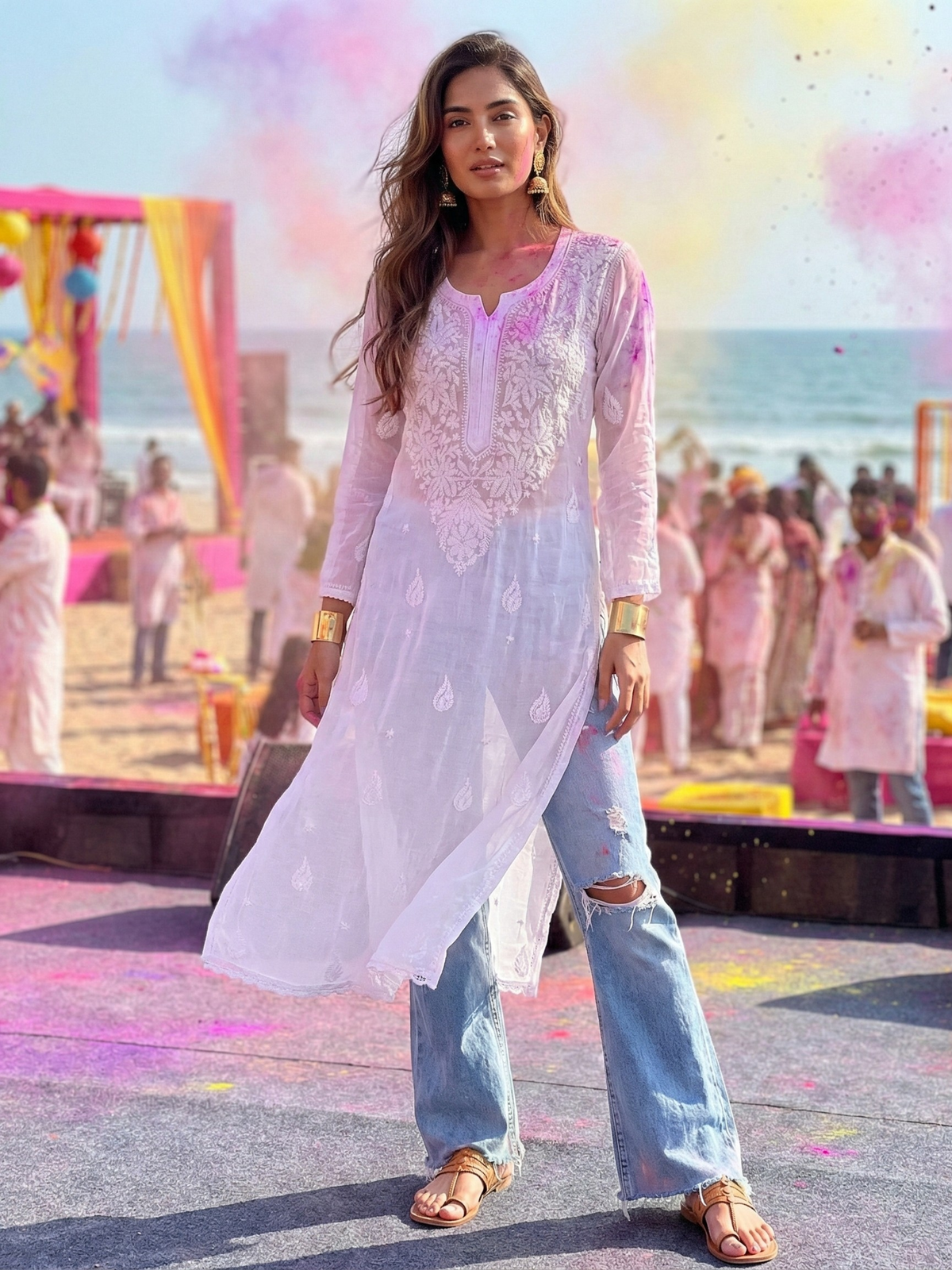 Luna Gala-Booti Chikankari Long Kurta