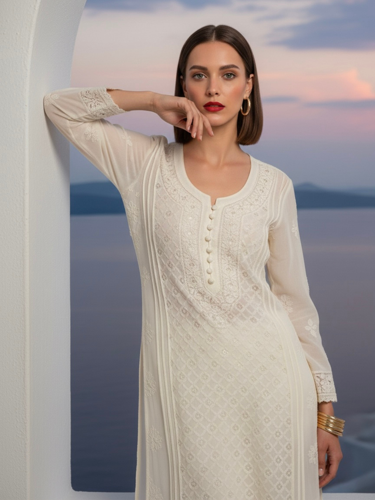 Paros White Ring Work Chikankari Kurta